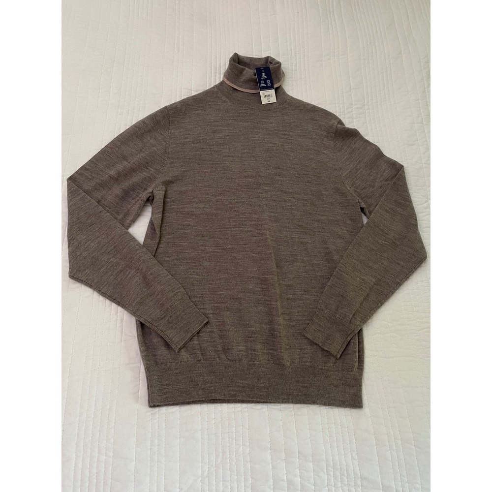 Stafford Mens Merino Wool Turtleneck Sweater Taupe Brown NWT Small 378540